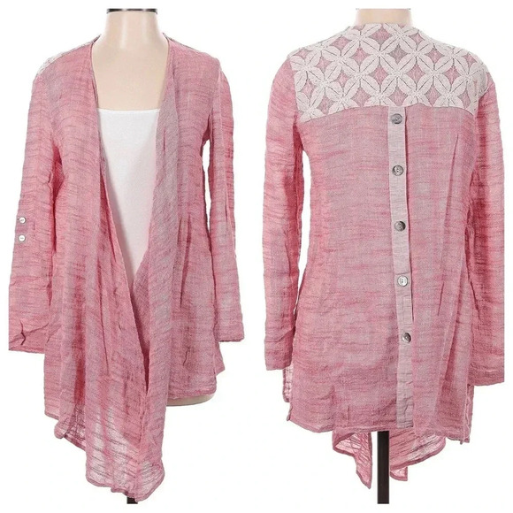 John Mark Salmon Pink Open Front Waterfall Linen Blend Cardigan Size Small - Picture 1 of 6